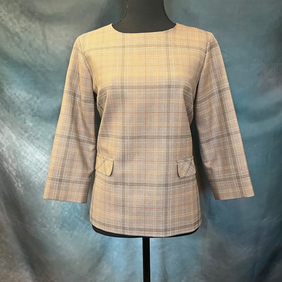 Pendleton Tops - Pendleton Womens 100% Virgin Wool Plaid Top Brown Tan Size 6 3/4 Sleeve Blouse